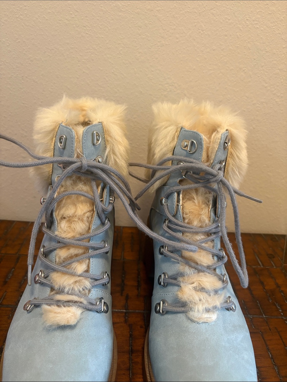 JustFab Giana Blue Fur-Lined Lug Sole Boots - Picture 4 of 9